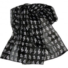 Scarf or foulard with notes and G clef. Black and white