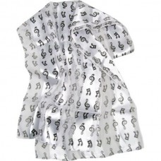 Scarf or foulard with notes and G clef. White and black