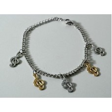 Steel bracelet. G clefs with bright satin finish