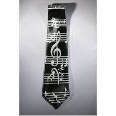 Krawatte mit großem G-Schlüssel und Partitur auf Schwarz