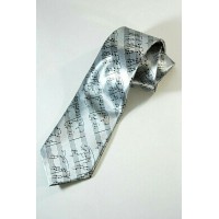 Krawatte mit schwarzem Musikpartitur auf silbernem Hintergrund