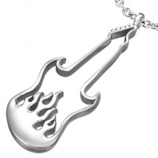 Necklace with flaming tattoo guitar